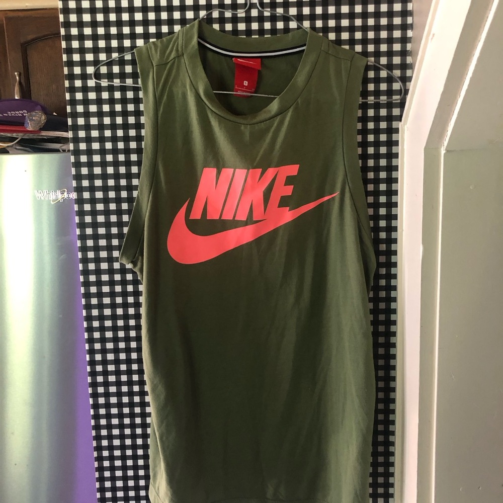 Nike tank.  Olive green and neon orange